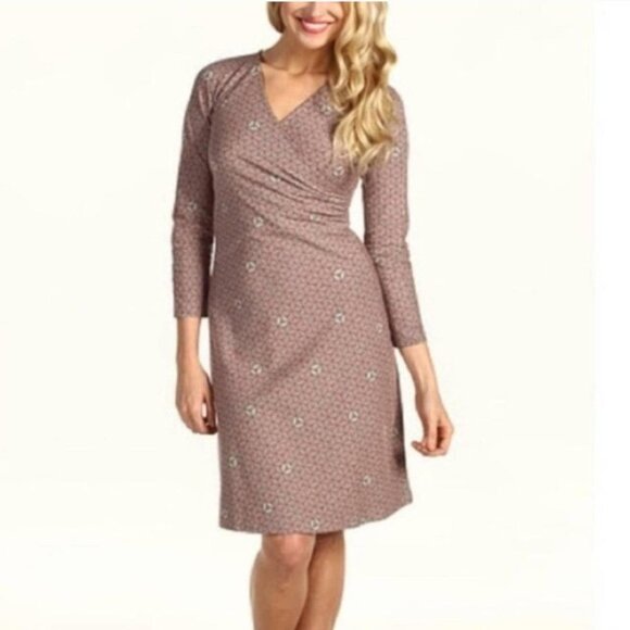 Patagonia Long Sleeve Organic Cotton Knee Length Laurel Stretch Wrap V Dress - Picture 1 of 7